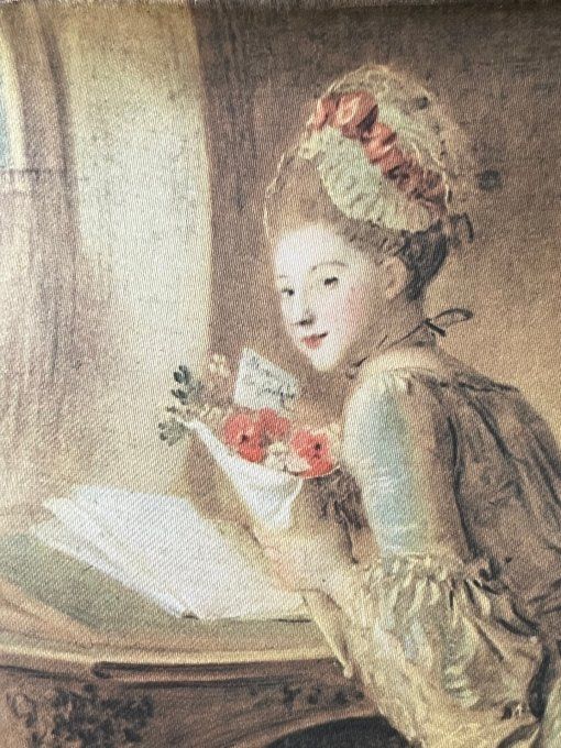 Tableau Vintage Reproduction sur Soie Fragonard Le Billet Doux