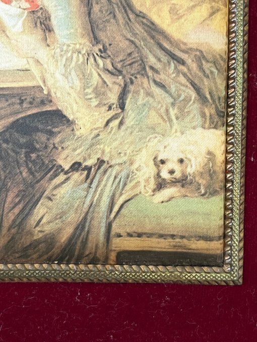 Tableau Vintage Reproduction sur Soie Fragonard Le Billet Doux