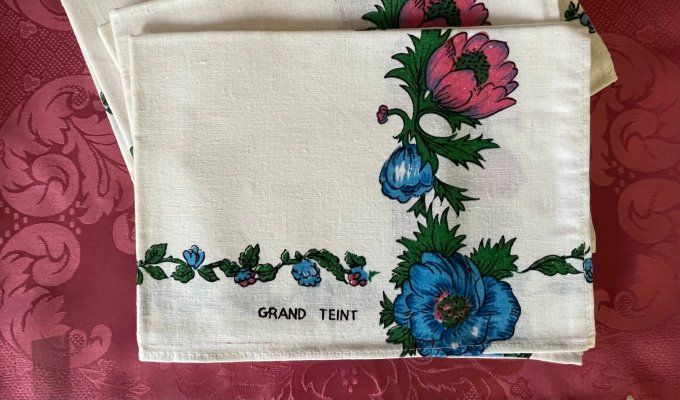 Lot de 6 torchons grand teint, motif à fleurs bleues et roses