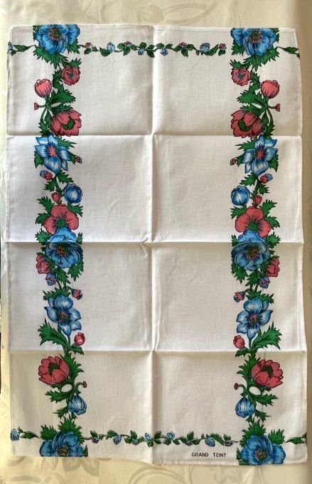 Lot de 6 torchons grand teint, motif à fleurs bleues et roses