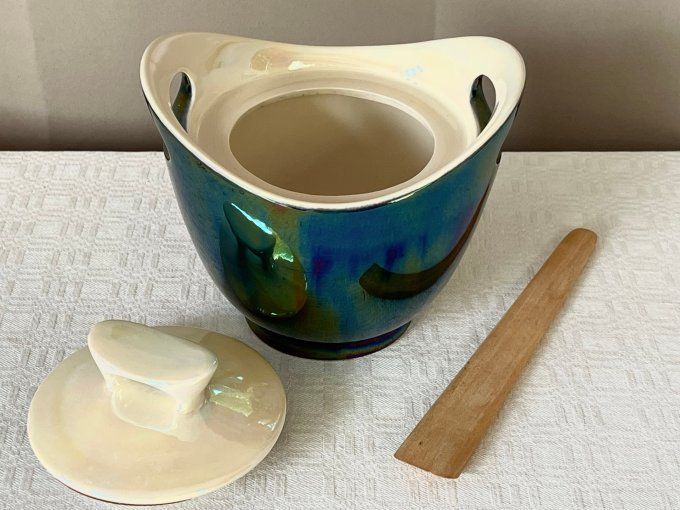 Pot à tabac ou vide poche en céramique irisée Denicotea – France, années 50/60