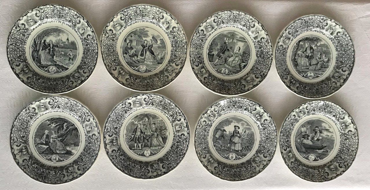 8 assiettes anciennes 19ème, signées D. Johnston J. Vieillard & Cie, Mois et signes du zodiaque