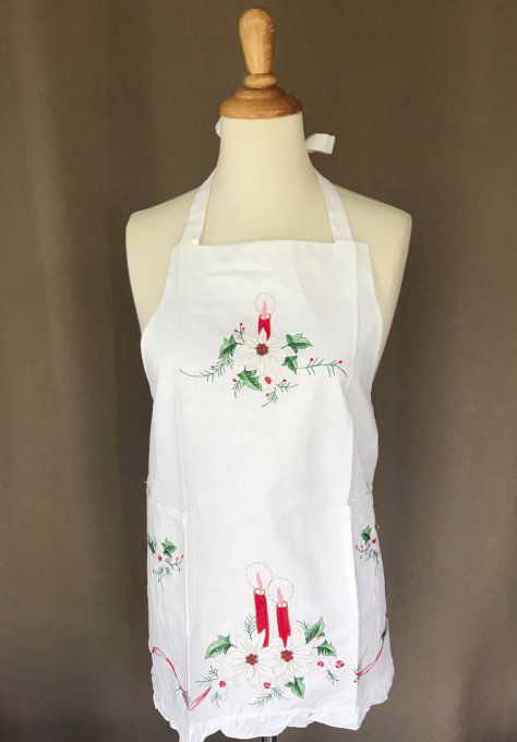 Joli tablier de Noël brodé + chemin de table, Neufs