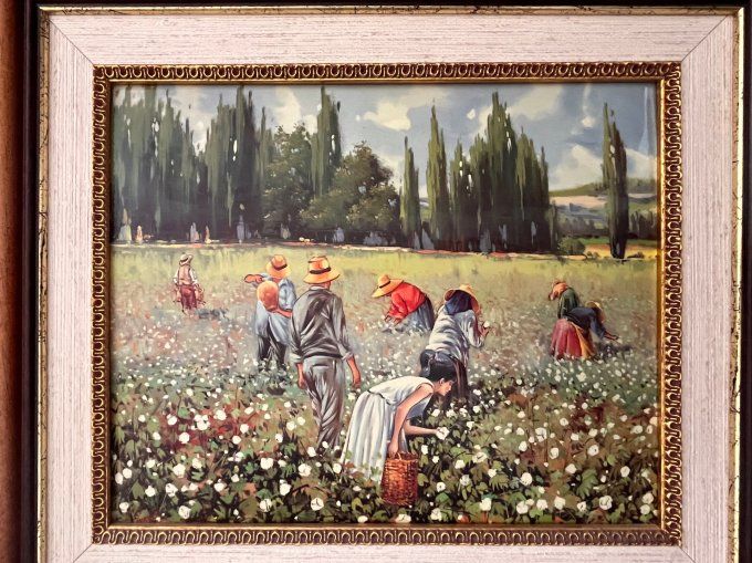 Tableau, Émail d'Art Rare "La Cueillette du Coton" - Décoration Thématique