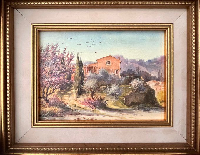 Tableau provençal "Mas aux Amandiers" - Peinture sur toile signée Michèle Gondinet.
