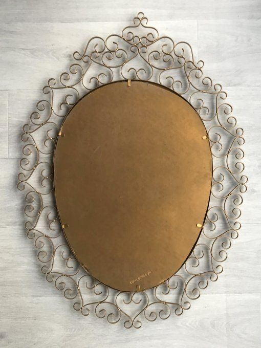 Magnifique miroir signé CHATY VALLAURIS A.M signé, en fer forgé, Vintage 