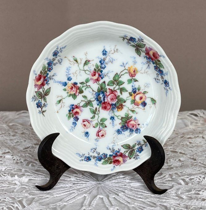 Petite Assiette fleurie, Décorative Limoges France et son Support