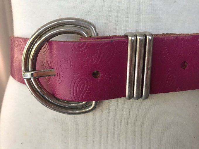 Ceinture vintage en cuir, rose pourpre avec motifs cachemire