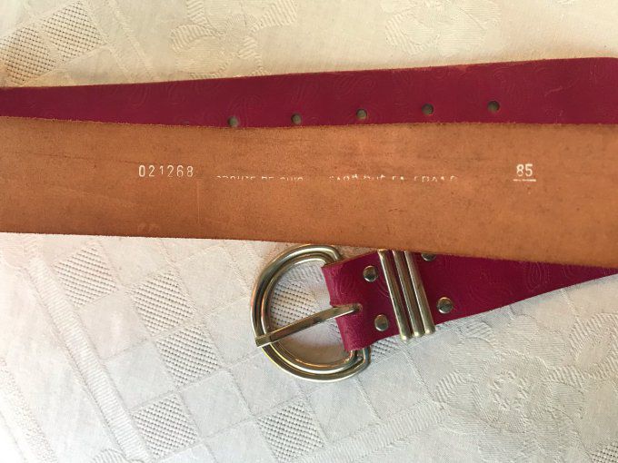 Ceinture vintage en cuir, rose pourpre avec motifs cachemire