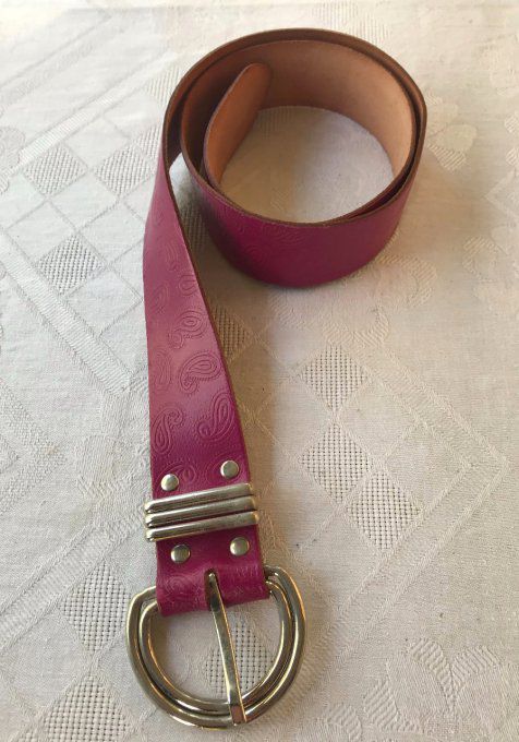 Ceinture vintage en cuir, rose pourpre avec motifs cachemire