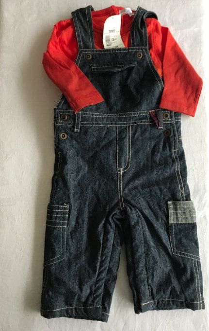 Ensemble neuf, salopette en jeans chaude et tee-shirt, 12 mois