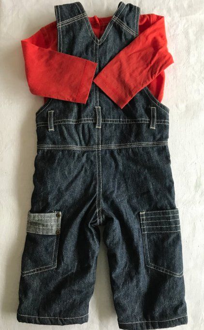 Ensemble neuf, salopette en jeans chaude et tee-shirt, 12 mois