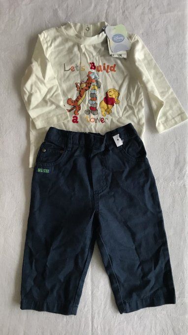 Tee-shirt Disney Baby, Winnie l'ourson et pantalon Balestra, ensemble neuf, 12 mois