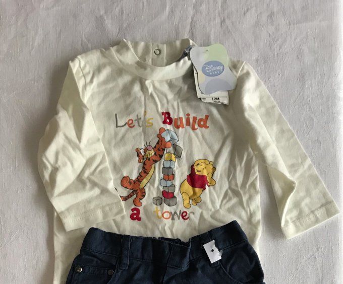 Tee-shirt Disney Baby, Winnie l'ourson et pantalon Balestra, ensemble neuf, 12 mois