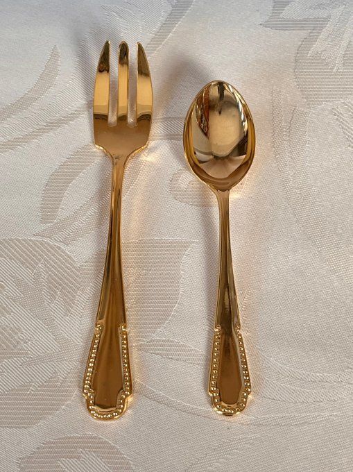 12 couverts à dessert dorés à l'or fin 24 carats neufs en boîte d'origine