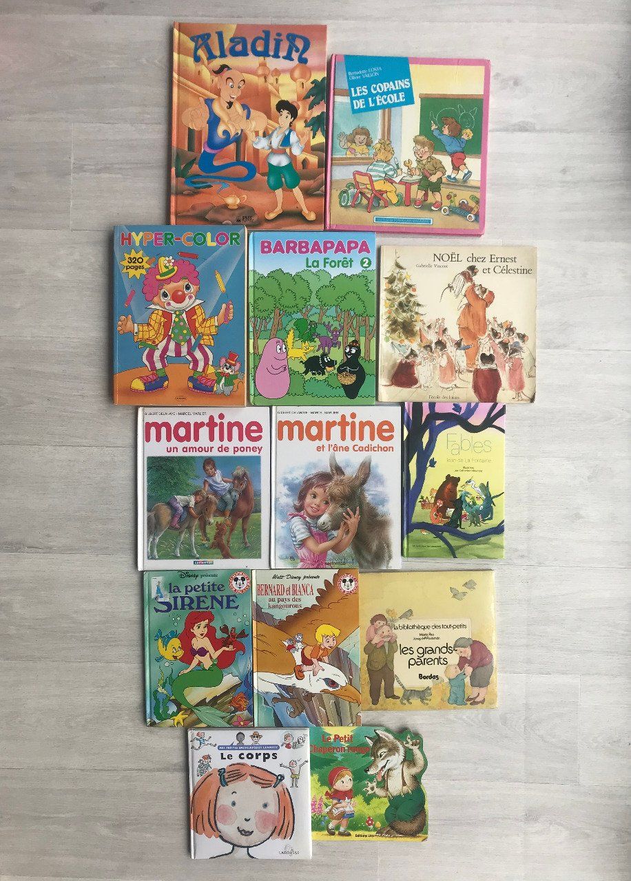 Lot de 13 livres pour enfant, Disney, Martine, Fables La Fontaine, Barbapapa, etc 