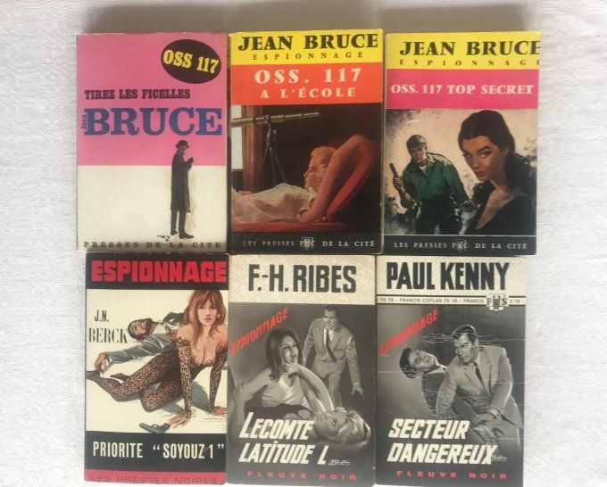 6 Livres d'espionnage, OSS 117 J.BRUCE,  KENNY, RIBES, BERCK