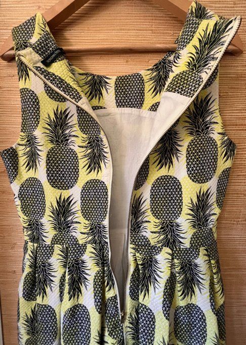 Robe Monoprix Femme – Motif Ananas Noir et Jaune, en 100% coton, de belle qualité, Taille 42