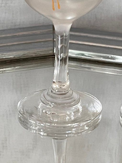 Lot de 5 petits verres à liqueur anciens en verre givré et décors dorés