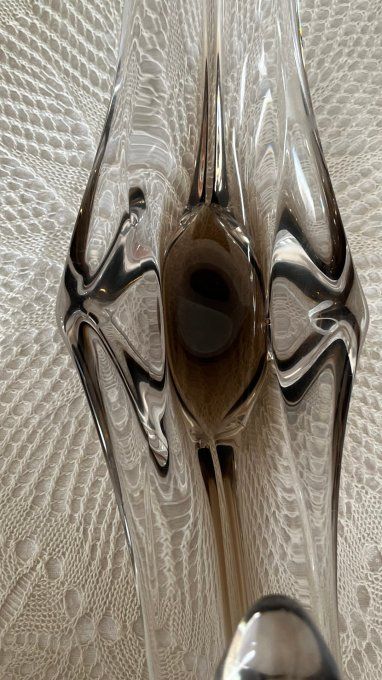 Coupe, centre de table ou vide-poche vintage en cristal bicolore transparent et gris fumé.