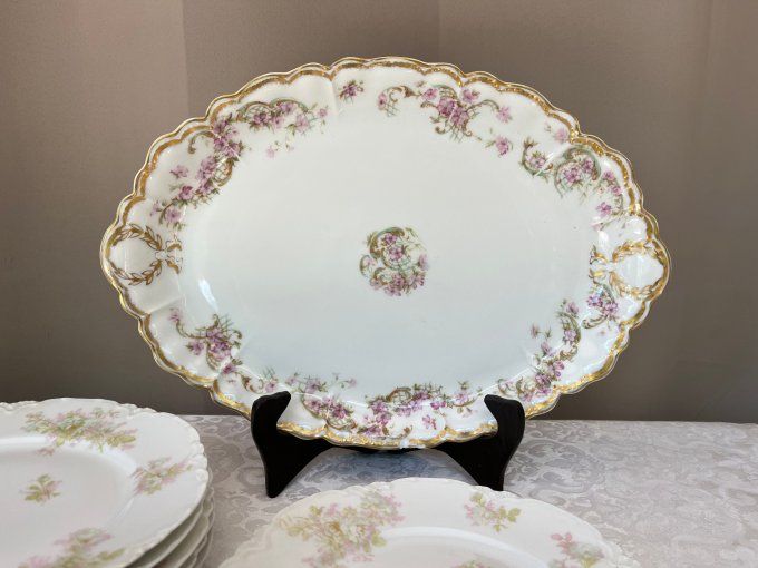 Lot de 6 assiettes anciennes en porcelaine de Limoges Haviland modèle The Bretagne, Art nouveau 