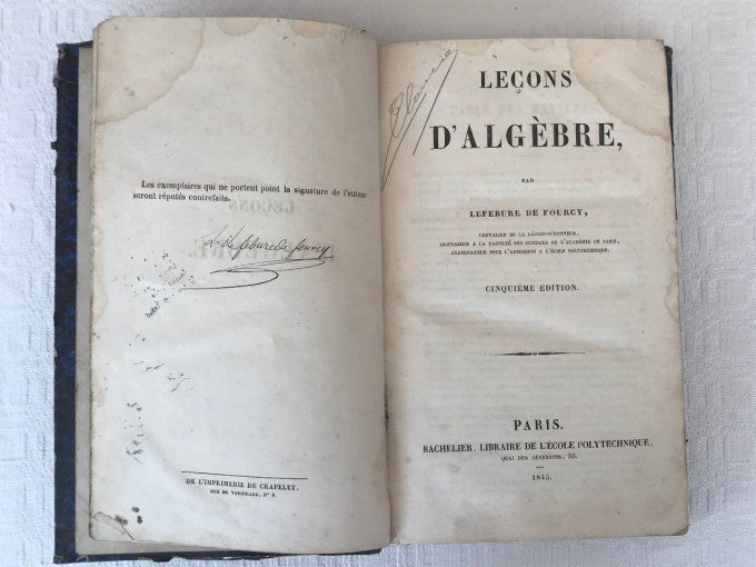 Ancien livre, Leçon d'Algèbre, de Lefebure de Fourcy, cinquieme édition, 1845