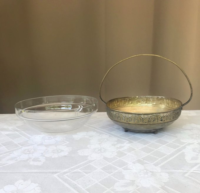 Corbeille, Vide poche en métal et verre,  Art déco, 1920/30