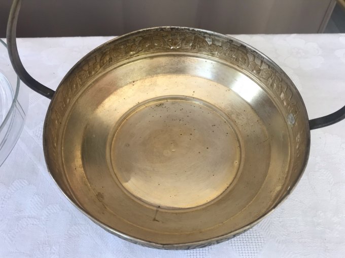 Corbeille, Vide poche en métal et verre,  Art déco, 1920/30