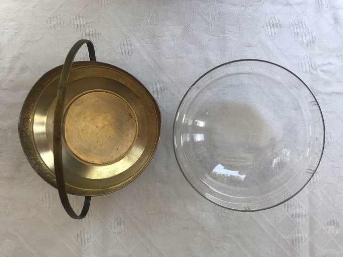 Corbeille, Vide poche en métal et verre,  Art déco, 1920/30