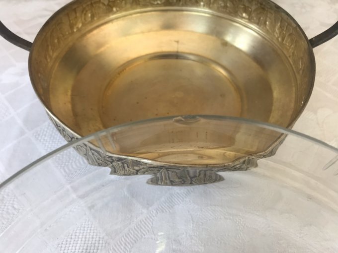 Corbeille, Vide poche en métal et verre,  Art déco, 1920/30