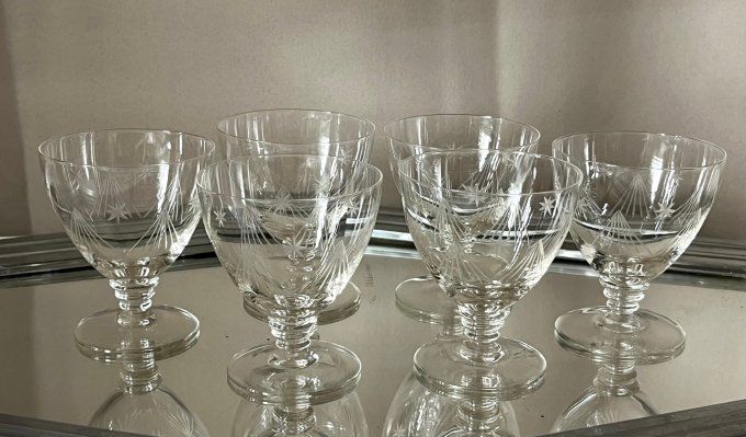 Service de 6 petits verres à liqueur anciens en cristal taillé – Époque Art Déco