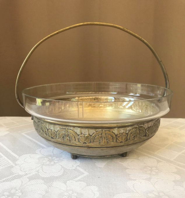 Corbeille, Vide poche en métal et verre,  Art déco, 1920/30