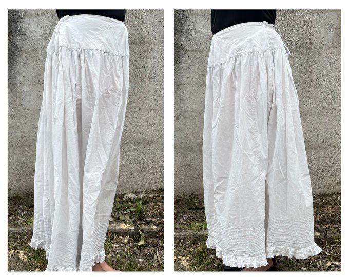 Jupon / jupe, ancien avec plis et dentelle, XIX° siècle