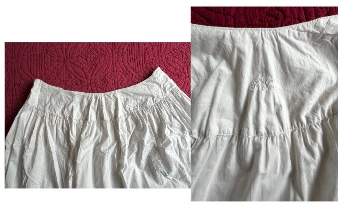 Jupon / jupe, ancien avec plis et dentelle, XIX° siècle