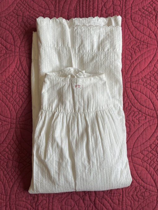 Jupon / jupe ancien en coton structuré, Initiales FT