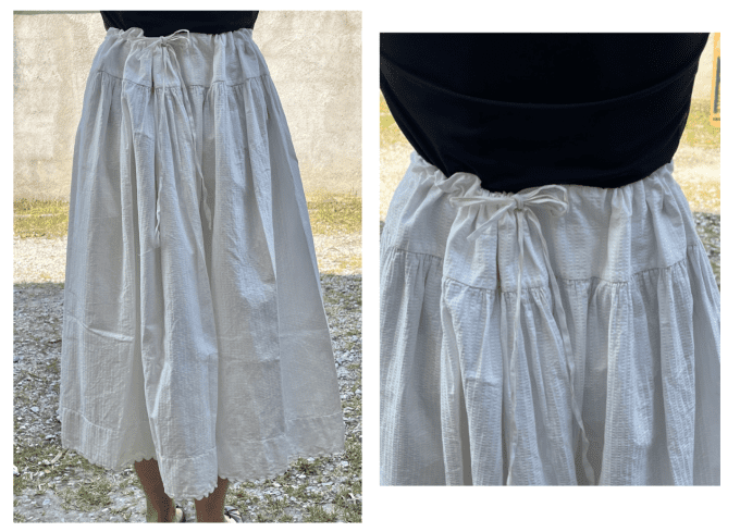 Jupon / jupe ancien en coton structuré, Initiales FT