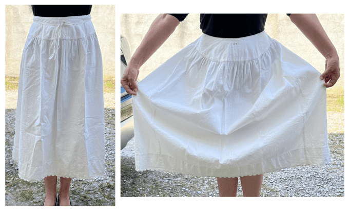 Jupon / jupe ancien en coton structuré, Initiales FT