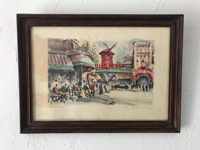 Lithographie Le moulin rouge, Paris, signé Marius Girard, sous cadre