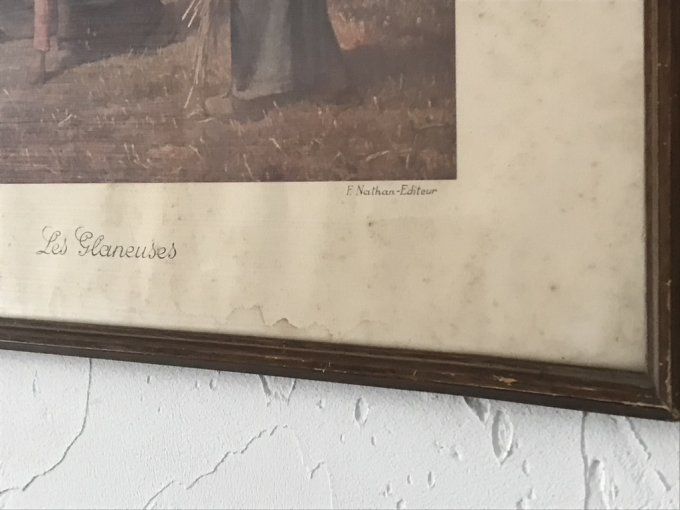 Lithographie Les Glaneuses, de Millet, Pinxit, F. Nathan Éditeur dans cadre en bois