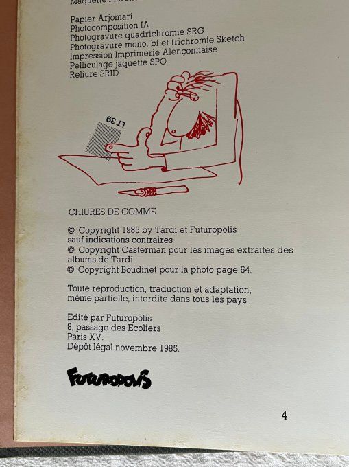 Livre, Chiures de gomme, Tardi, Édition originale 1985 + jaquette