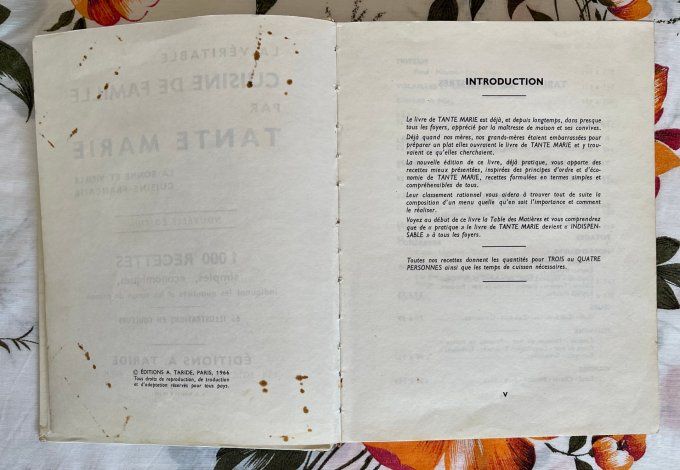 Livre de cuisine Tante Marie, vintage "La Cuisine de Famille" - Éditions A. Taride 1966/1968.