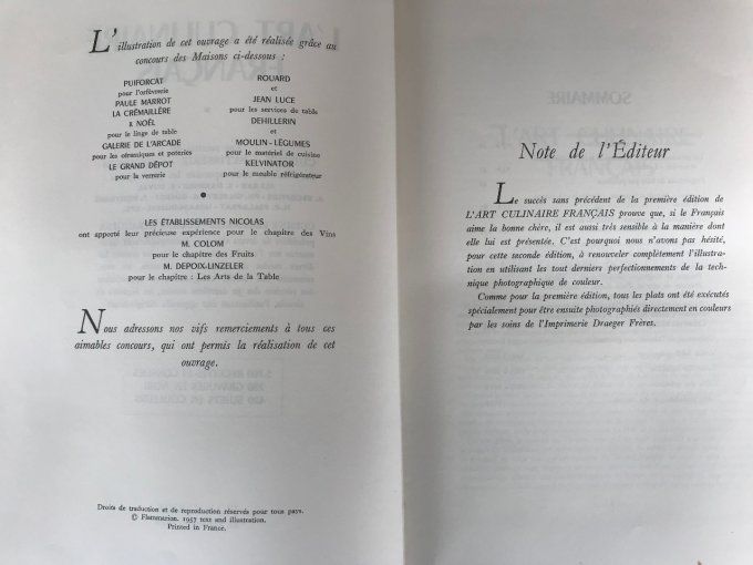 Livre, L'art culinaire français par nos grands maitres de la cuisine, 1957