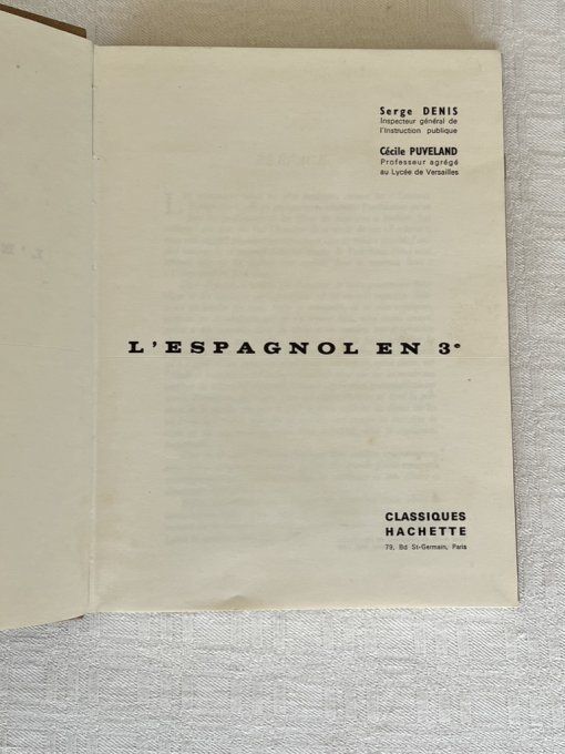 Livre scolaire ancien "L'Espagnol en 3e" - Éditions Hachette 1964