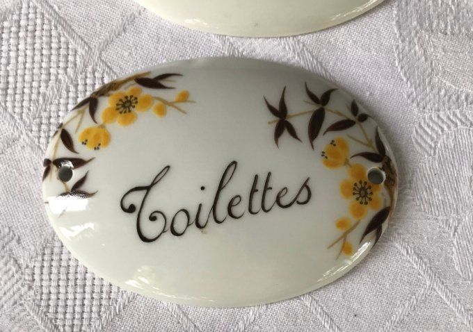 Lot, 2 plaques de porte porcelaine de Limoges et 1 porte torchon en céramique,  vintage