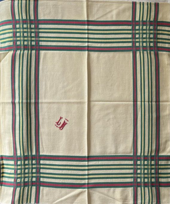 Lot 6 serviettes de table anciennes style basque, initiales brodées LM + 4 offertes