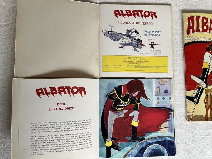 Lot Albator, 1 vinyle 45 tours, Le corsaire de 45, 2 livres disques et 1 livre de coloriage, Vintage