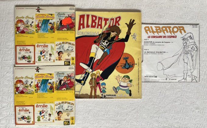 Lot Albator, 1 vinyle 45 tours, Le corsaire de 45, 2 livres disques et 1 livre de coloriage, Vintage