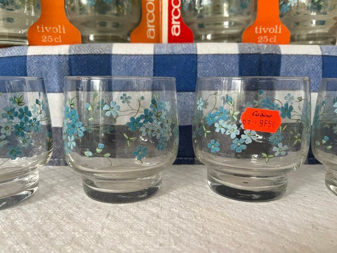 Lot de 12 Verres ARCOROC Modèle Véronica, Myosotis – Neuf, Années 70