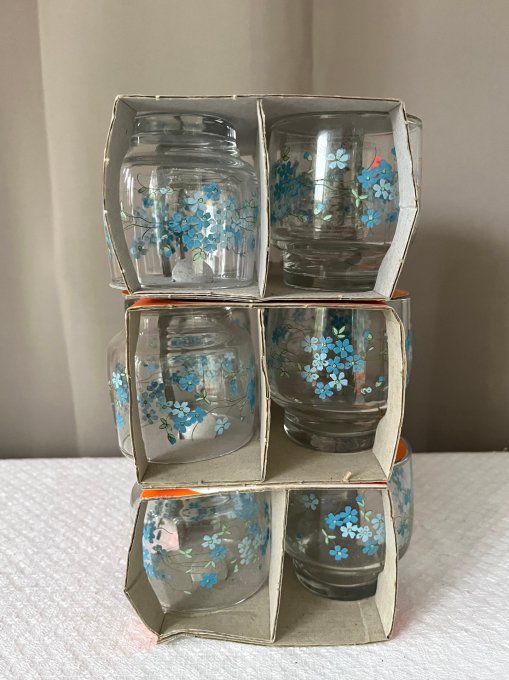 Lot de 12 Verres ARCOROC Modèle Véronica, Myosotis – Neuf, Années 70