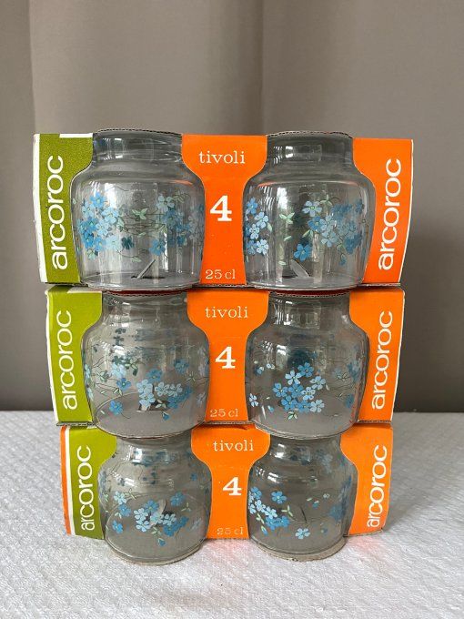 Lot de 12 Verres ARCOROC Modèle Véronica, Myosotis – Neuf, Années 70
